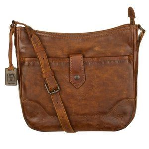 Frye Melissa Button Brown Distressed Leather Crossbody Bag